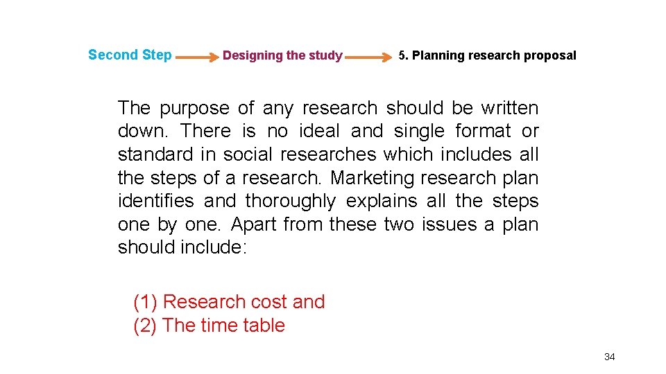 Second Step Designing the study 5. Planning research proposal The purpose of any research