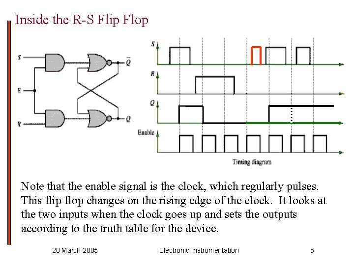 Inside the R-S Flip Flop Note that the enable signal is the clock, which