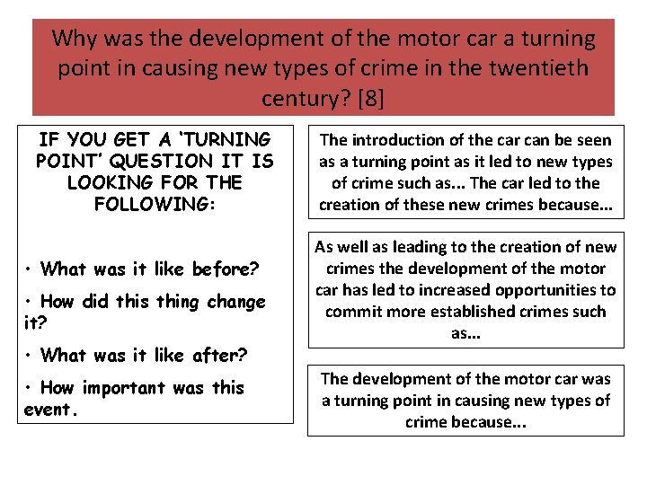 Why was the development of the motor car a turning point in causing new