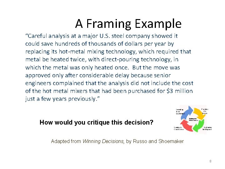 A Framing Example “Careful analysis at a major U. S. steel company showed it