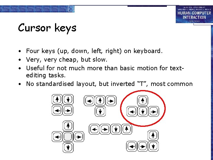 Cursor keys • Four keys (up, down, left, right) on keyboard. • Very, very