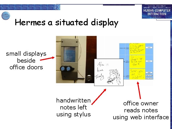 Hermes a situated display • small displays beside office doors • handwritten notes left