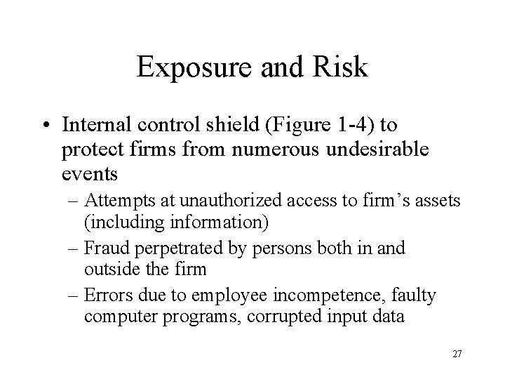 Exposure and Risk • Internal control shield (Figure 1 -4) to protect firms from