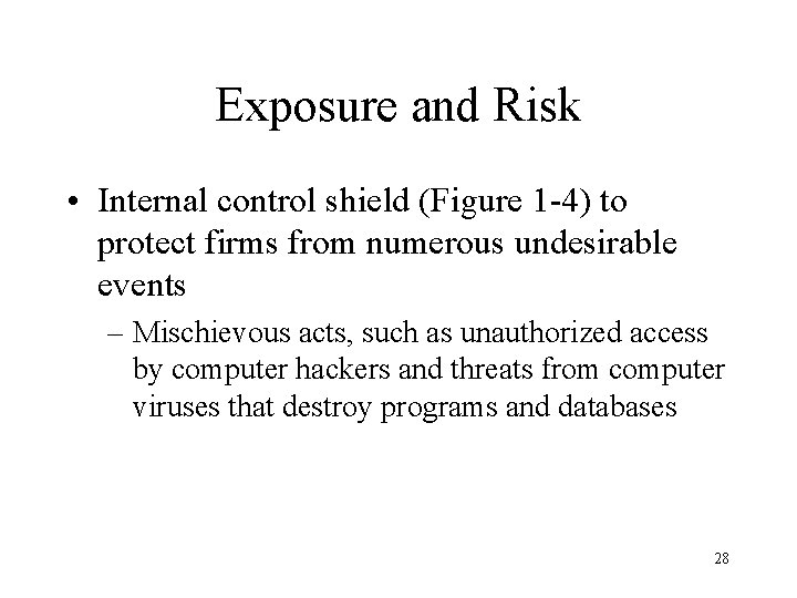 Exposure and Risk • Internal control shield (Figure 1 -4) to protect firms from