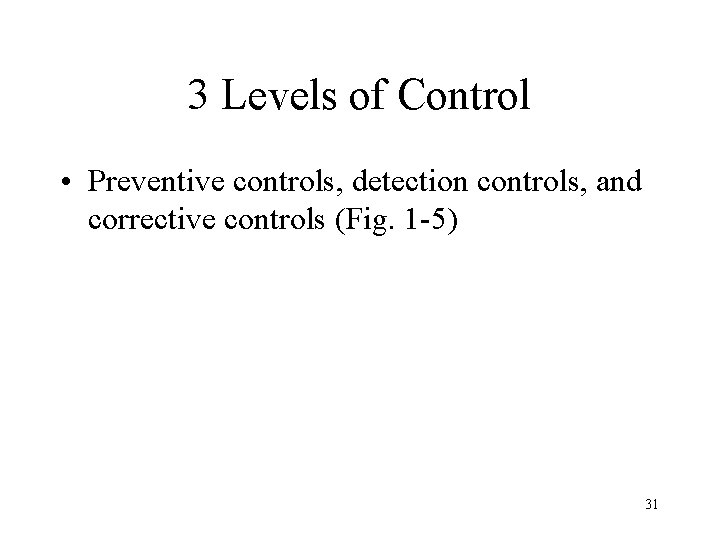 3 Levels of Control • Preventive controls, detection controls, and corrective controls (Fig. 1