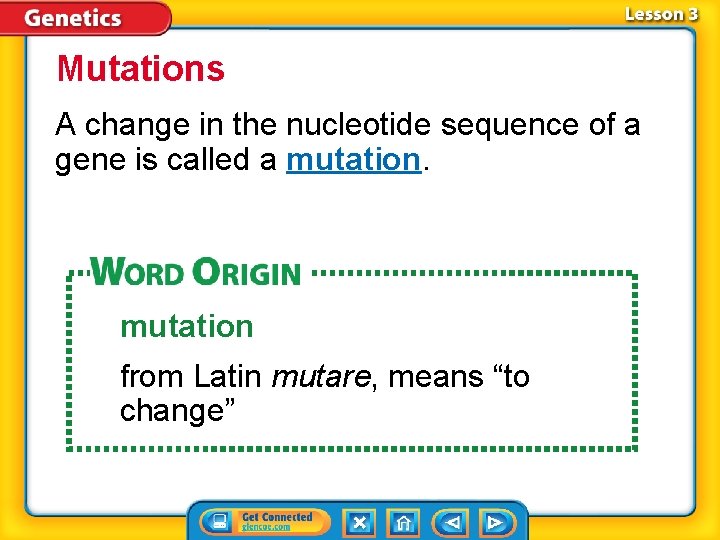 Mutations A change in the nucleotide sequence of a gene is called a mutation