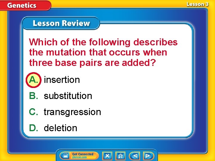 Which of the following describes the mutation that occurs when three base pairs are