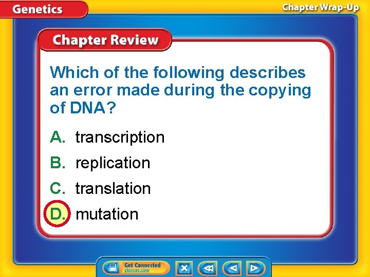 Which of the following describes an error made during the copying of DNA? A.