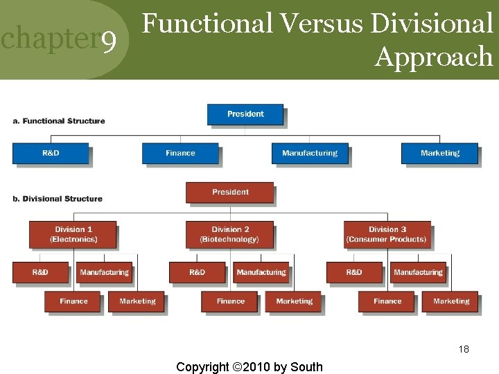 Functional Versus Divisional chapter 9 Approach 18 Copyright © 2010 by South 