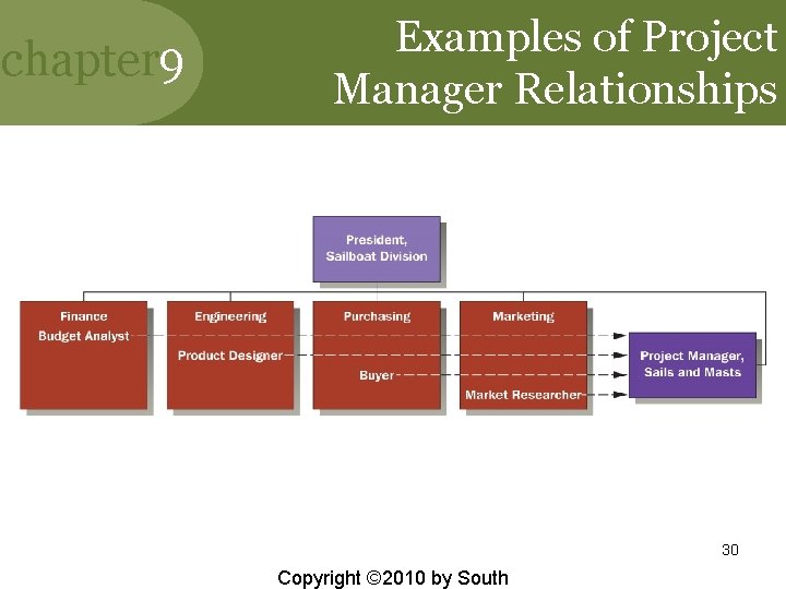 chapter 9 Examples of Project Manager Relationships 30 Copyright © 2010 by South 