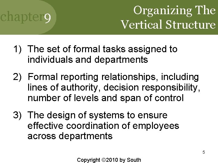 chapter 9 Organizing The Vertical Structure 1) The set of formal tasks assigned to