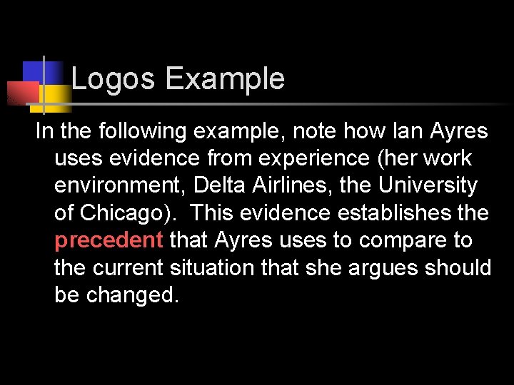 Logos Example In the following example, note how Ian Ayres uses evidence from experience