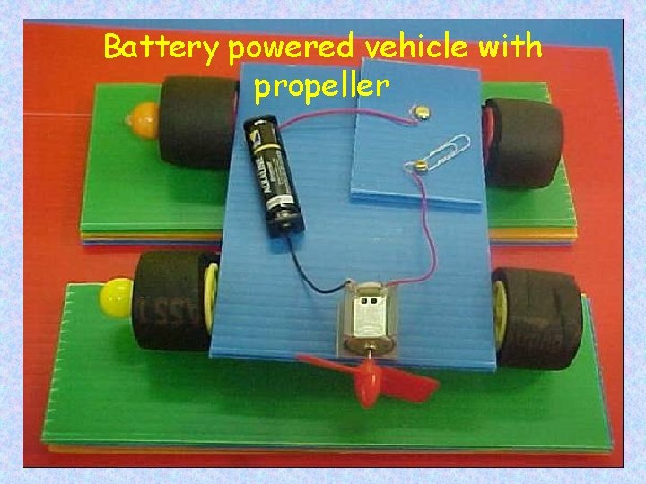 Battery powered vehicle with propeller 