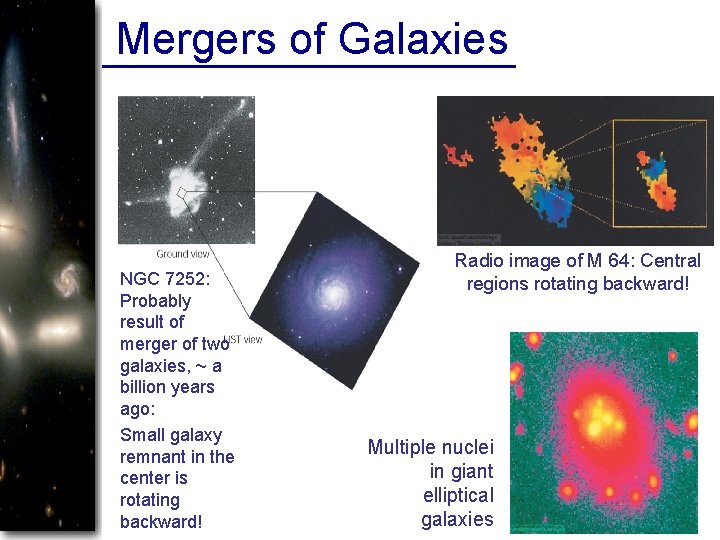 Mergers of Galaxies NGC 7252: Probably result of merger of two galaxies, ~ a