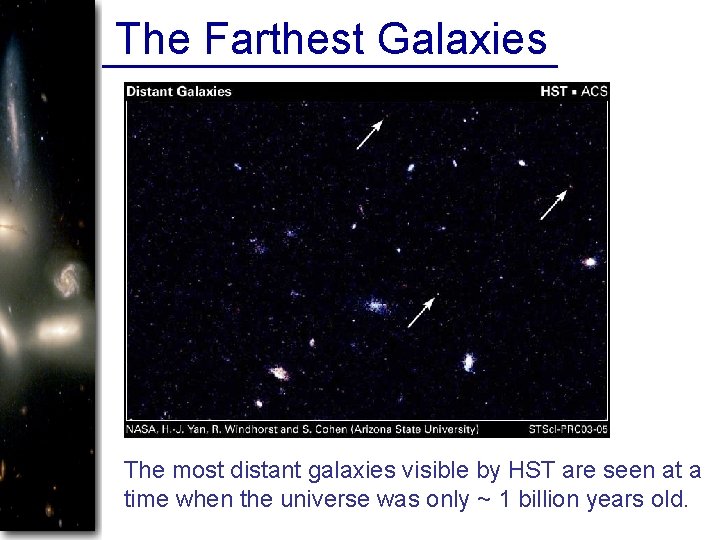 The Farthest Galaxies The most distant galaxies visible by HST are seen at a