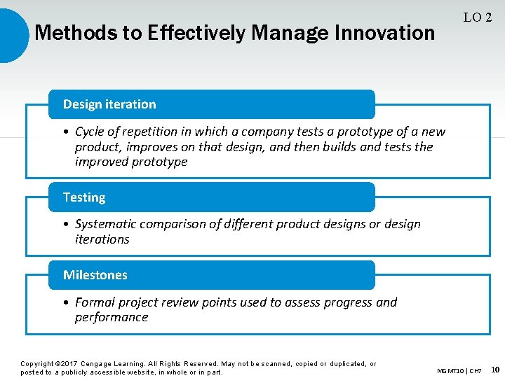 LO 2 Methods to Effectively Manage Innovation Design iteration • Cycle of repetition in
