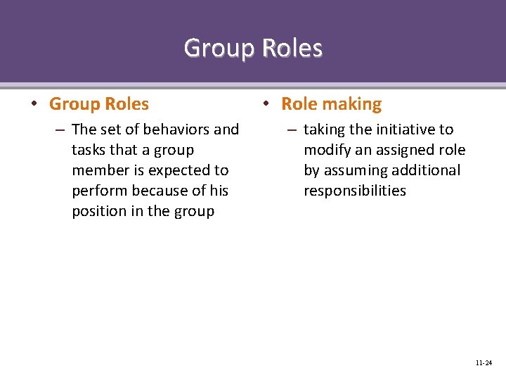 Group Roles • Group Roles – The set of behaviors and tasks that a