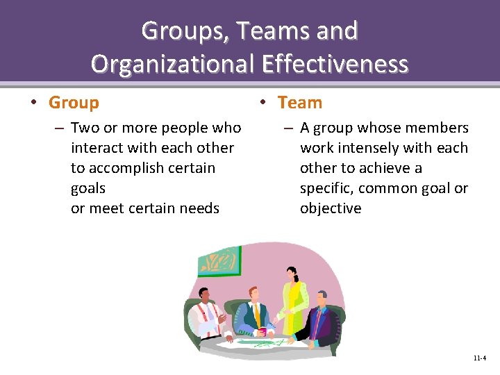 Groups, Teams and Organizational Effectiveness • Group – Two or more people who interact