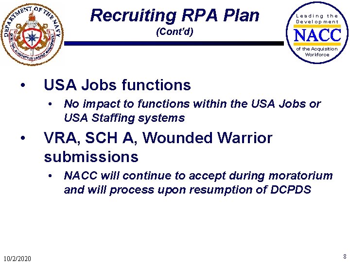 Navy Rpa Leading the Development NAVAL ACQUISITION CAREER CENTER of