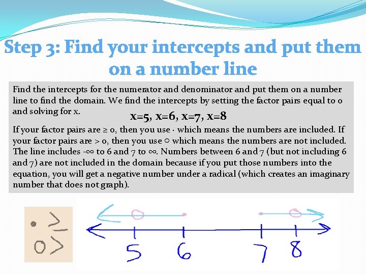 Step 3: Find your intercepts and put them on a number line Find the