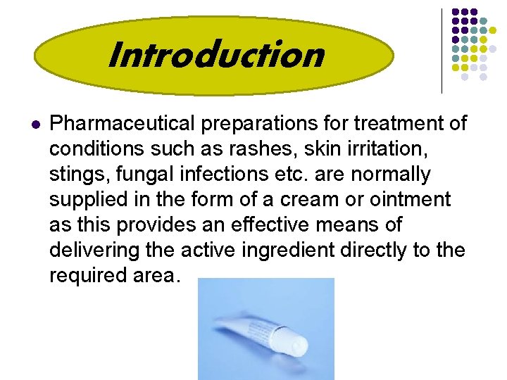 Introduction l Pharmaceutical preparations for treatment of conditions such as rashes, skin irritation, stings,