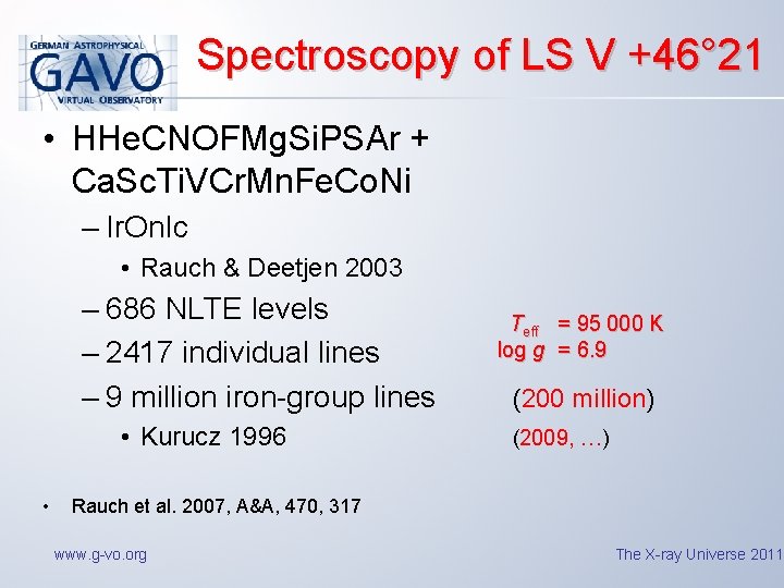 Spectroscopy of LS V +46° 21 • HHe. CNOFMg. Si. PSAr + Ca. Sc.