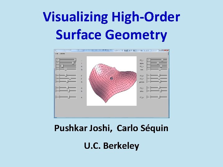 Visualizing High-Order Surface Geometry Pushkar Joshi, Carlo Séquin U. C. Berkeley 