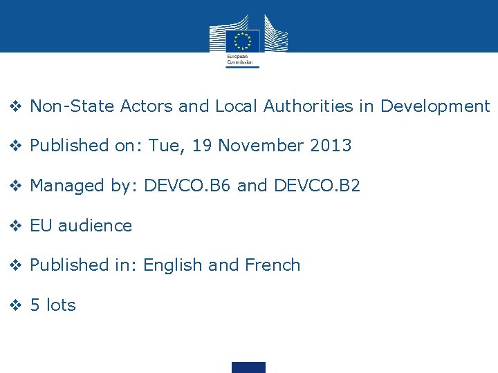 v Non-State Actors and Local Authorities in Development v Published on: Tue, 19 November