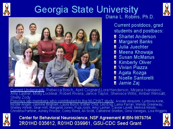 Georgia State University Diana L. Robins, Ph. D. Current postdocs, grad students and postbacs: