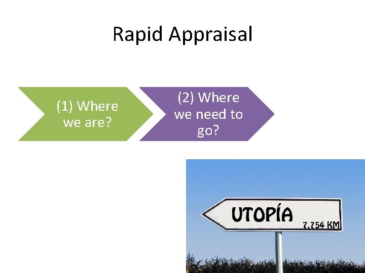 Rapid Appraisal (1) Where we are? (2) Where we need to go? 