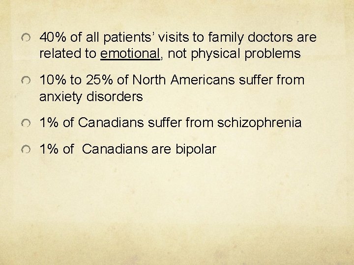 40% of all patients’ visits to family doctors are related to emotional, not physical