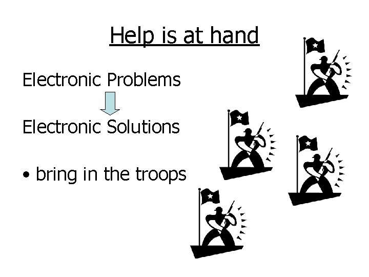 Help is at hand Electronic Problems Electronic Solutions • bring in the troops 