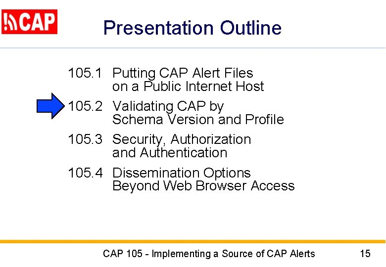 Presentation Outline 105. 1 Putting CAP Alert Files on a Public Internet Host 105.