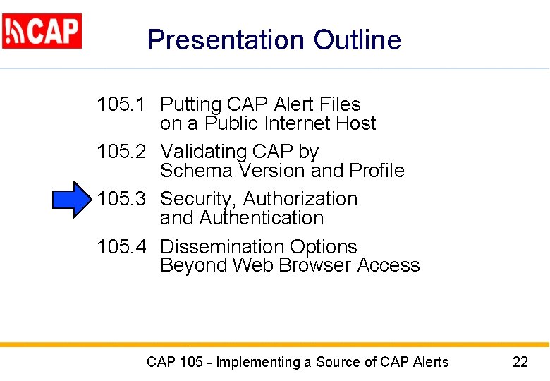 Presentation Outline 105. 1 Putting CAP Alert Files on a Public Internet Host 105.