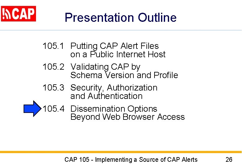 Presentation Outline 105. 1 Putting CAP Alert Files on a Public Internet Host 105.