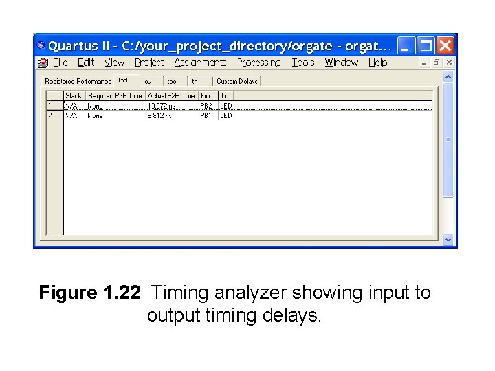 Figure 1. 22 Timing analyzer showing input to output timing delays. 