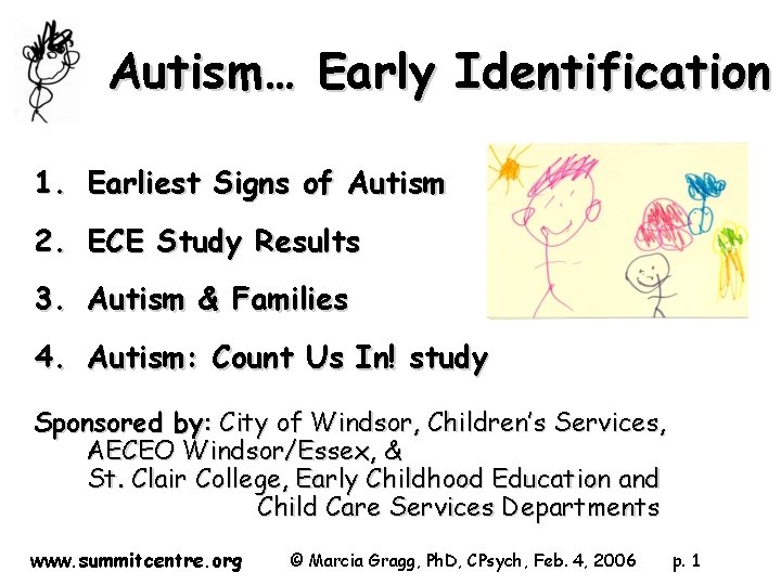 Autism… Early Identification 1. Earliest Signs of Autism 2. ECE Study Results 3. Autism