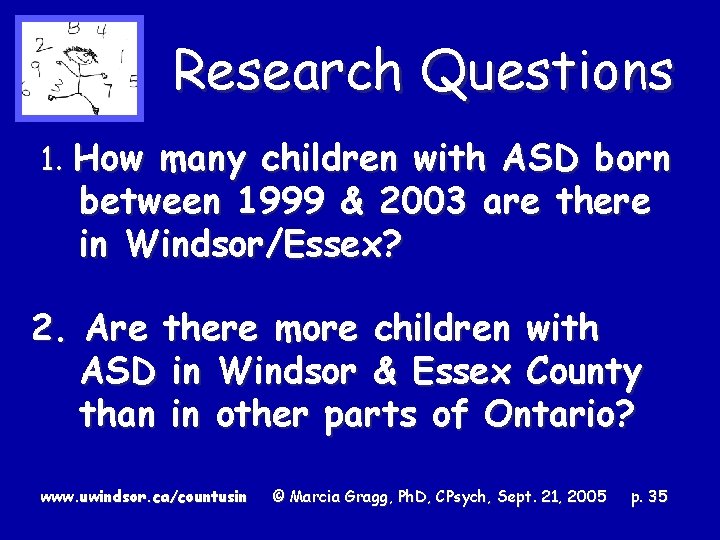 Research Questions 1. How many children with ASD born between 1999 & 2003 are