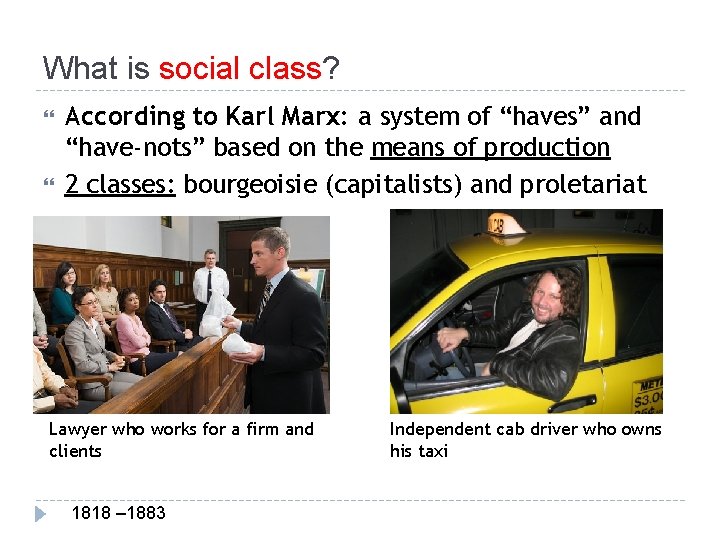 What is social class? According to Karl Marx: a system of “haves” and “have-nots”