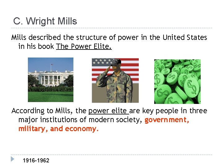 C. Wright Mills described the structure of power in the United States in his
