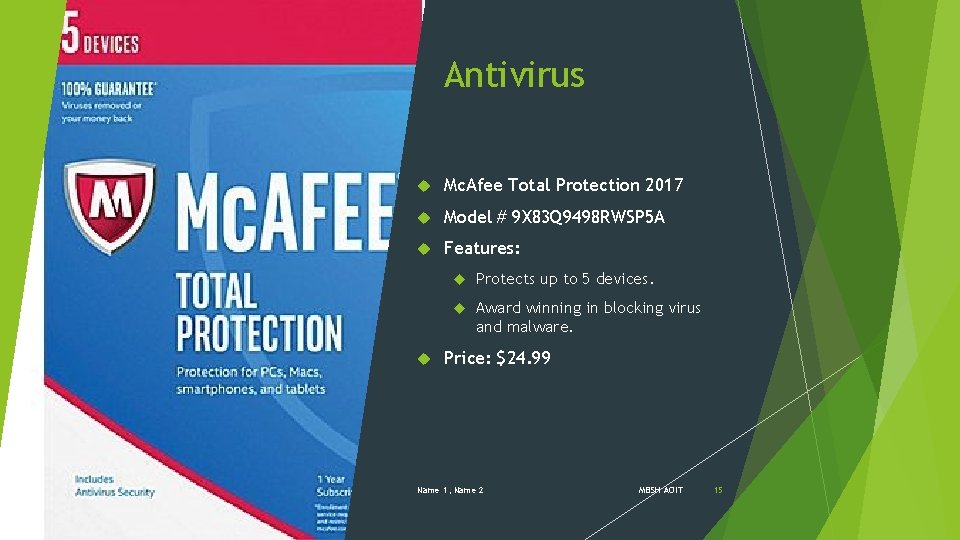 Antivirus Mc. Afee Total Protection 2017 Model # 9 X 83 Q 9498 RWSP