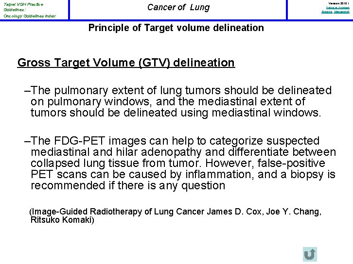 Taipei VGH Practice Guidelines: Oncology Guidelines Index Cancer of Lung Version 2010. 1 Table