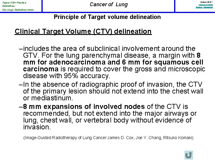 Taipei VGH Practice Guidelines: Oncology Guidelines Index Cancer of Lung Version 2010. 1 Table