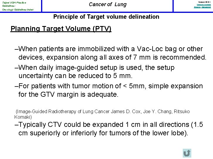 Taipei VGH Practice Guidelines: Oncology Guidelines Index Cancer of Lung Version 2010. 1 Table