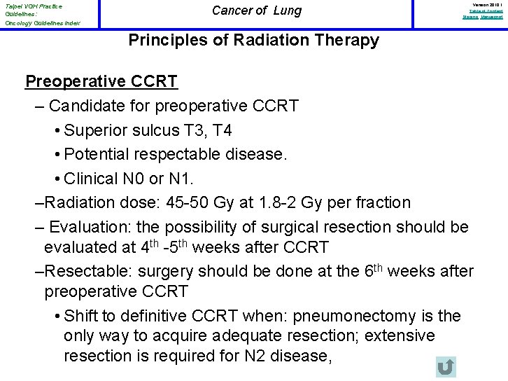 Taipei VGH Practice Guidelines: Oncology Guidelines Index Cancer of Lung Version 2010. 1 Table