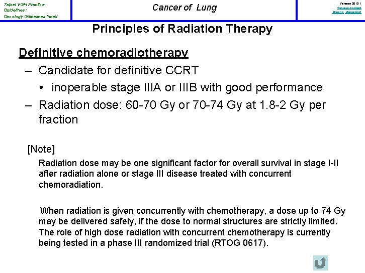 Taipei VGH Practice Guidelines: Oncology Guidelines Index Cancer of Lung Version 2010. 1 Table