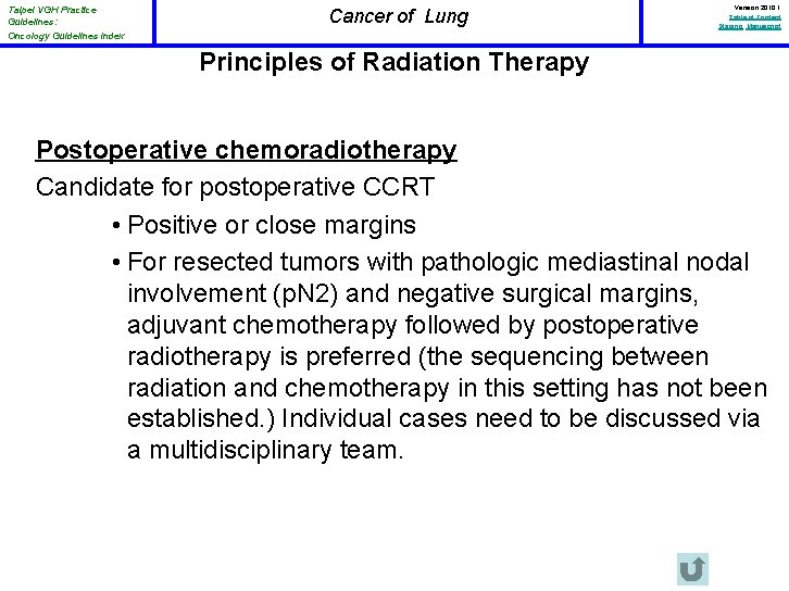 Taipei VGH Practice Guidelines: Oncology Guidelines Index Cancer of Lung Version 2010. 1 Table