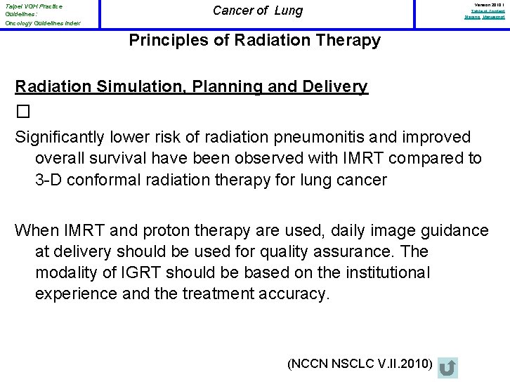 Taipei VGH Practice Guidelines: Oncology Guidelines Index Cancer of Lung Version 2010. 1 Table