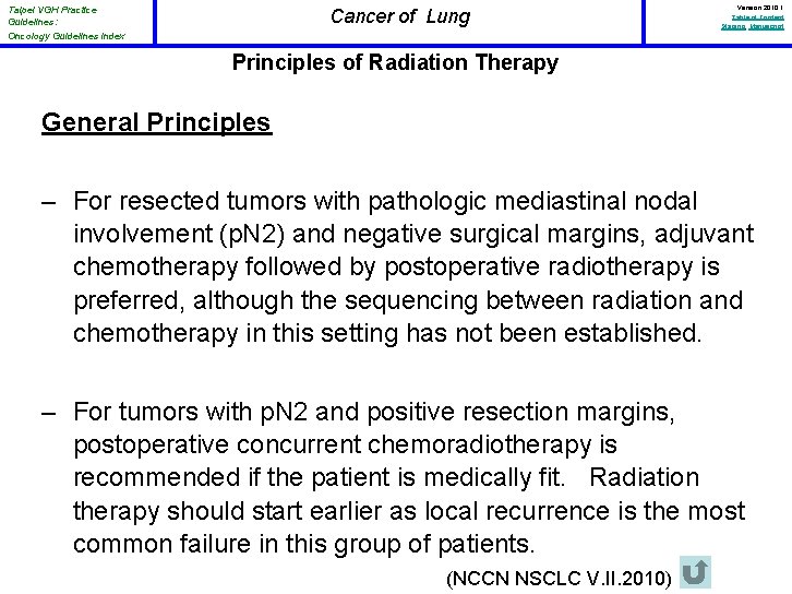 Taipei VGH Practice Guidelines: Oncology Guidelines Index Cancer of Lung Version 2010. 1 Table