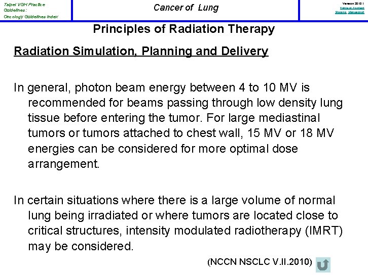 Taipei VGH Practice Guidelines: Oncology Guidelines Index Cancer of Lung Version 2010. 1 Table